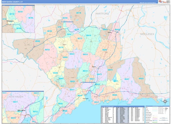 New Haven County Digital Map Color Cast Style